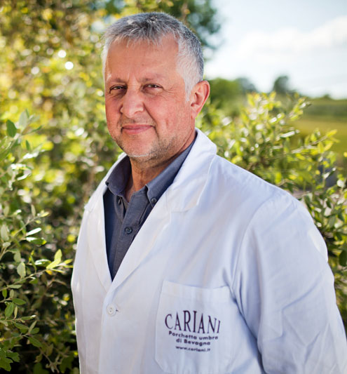 Giuliano Cariani unternehmensinhaber porchetta of Bevagna typisches produkt von Umbria Italien