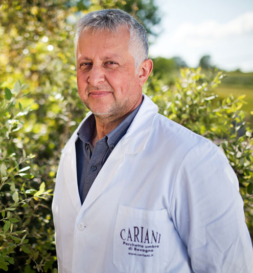 Giuliano Cariani company owner Cariani Porchetta of Bevagna, typical product of Umbria Italy