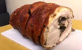 Cariani porchetta with crispy skin and tasty meat served cold on bread is something to love. Italian-style roast pork